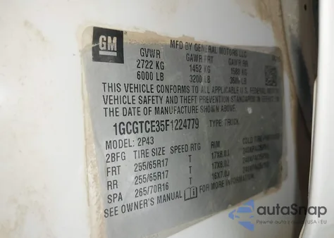 2015 Chevrolet Colorado Z71 from USA, damaged, VIN 1GCGTCE35F1224779